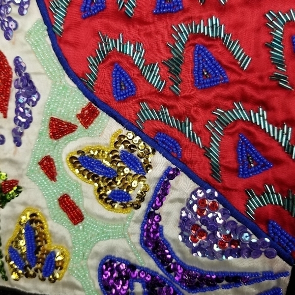 Cedars Womens Heavily Beaded Black Denim Button Vest Large Artsy Boho Vintage - Picture 9 of 12